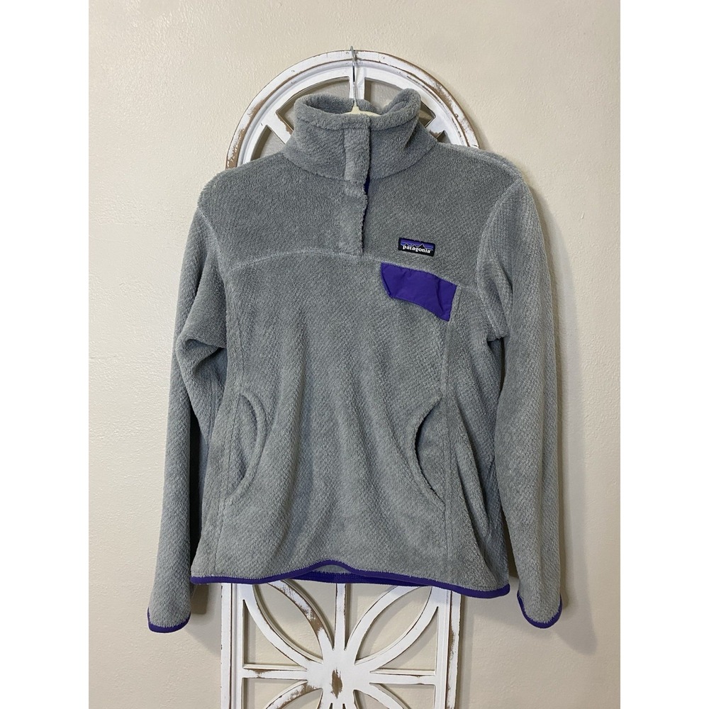 Patagonia WOMENS SMALL Gray Purple Re-Tool Snap T Pullover Fleece Jacket